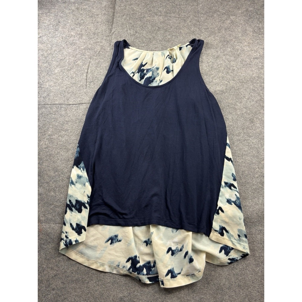 Deletta Anthropologie Navy‎ Watercolor Flowy Whimsy Fairy Boho Top Women L SEE